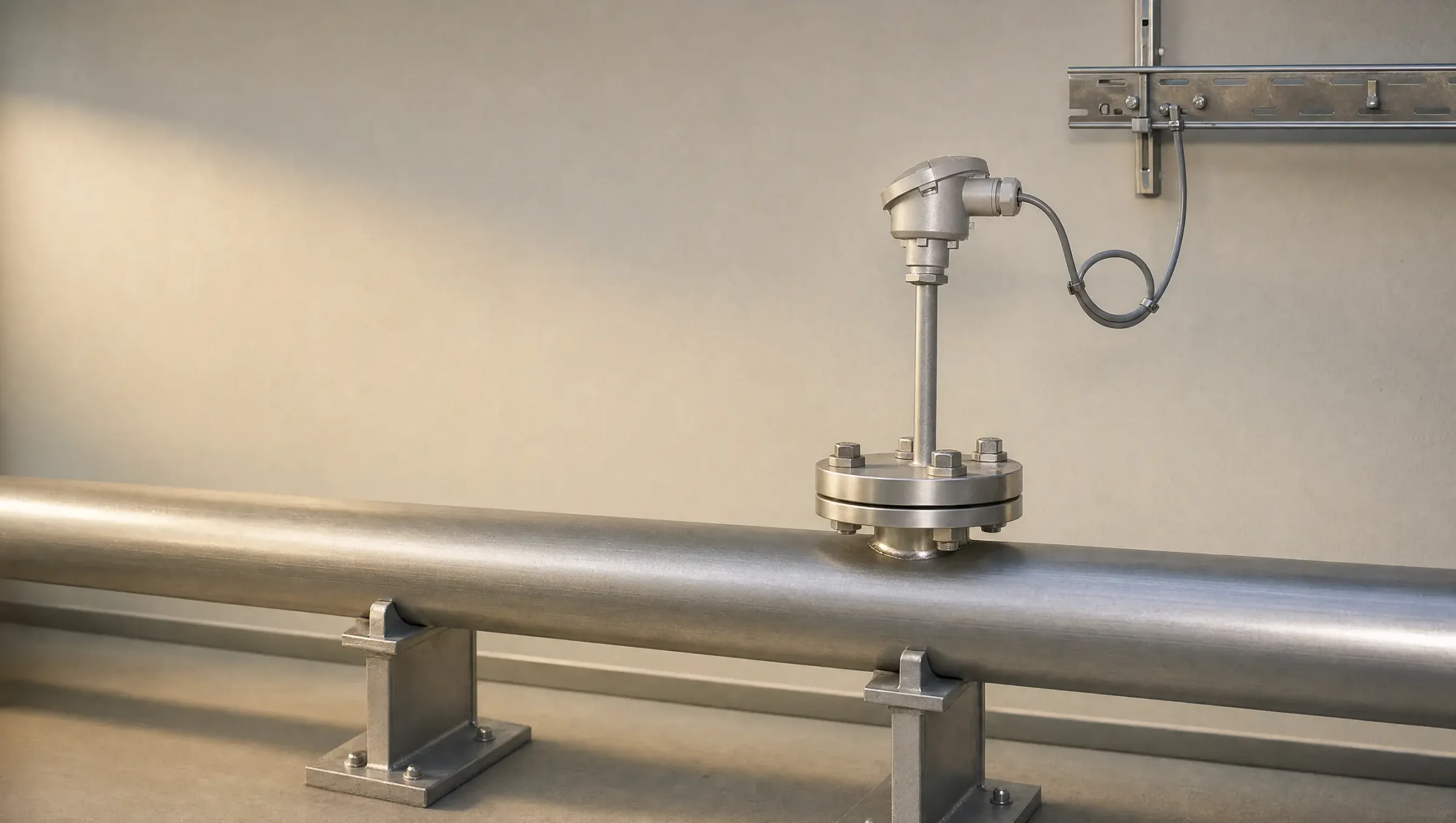 FISCHER Widerstandsthermometer TW50 mit Flansch auf einer Prozessleitung